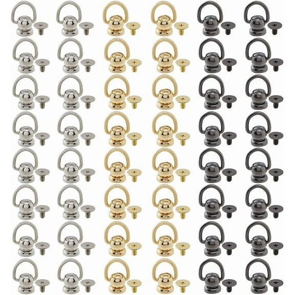 Colorful 48 Sets 3 Colors Rivets Purse Ball Stud D Ring Stud Screw Ball Alloy Round Head Rivet with Pull Ring 360 Degree Rotatable D Rings for Purse Bag Hardware Dog Buckles DIY Handcraft