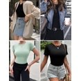 thumbnail image 5 of Ekouaer Basic Tees for Women Short Sleeve Shirts Crew Neck Slim Fit Tops Trendy Clothes Black/Light Green/Dirty Pink, 5 of 6