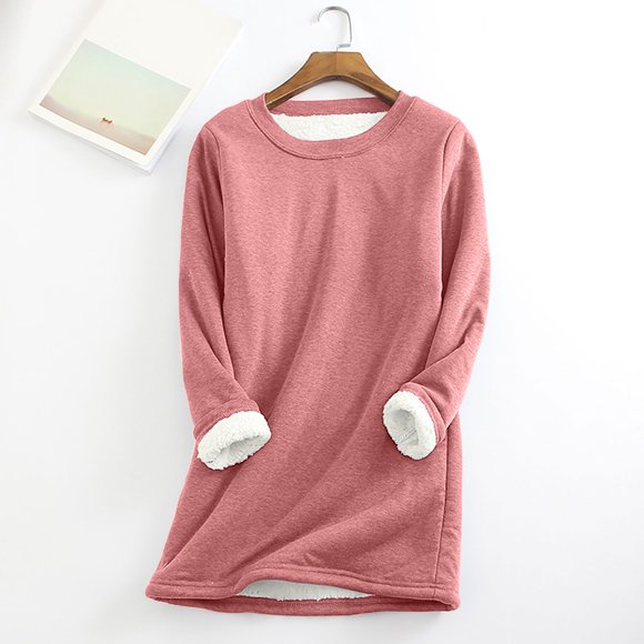 Mevxay Fleece Sweatshirts for Women Winter Warm Sherpa Lined Crewneck Pullover Loungewear Soft Comfy Long Sleeve Plus Size Tunic Tops Pink S