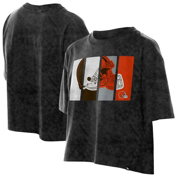 Women's New Era Black Cleveland Browns Boxy Cropped Sport Night Mineral Wash T-Shirt