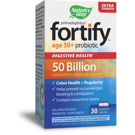 Natures Way Fortify Age 50+ Extra Strength Probiotic Digestive Health 30 (Best Yogurt With Live Probiotics)