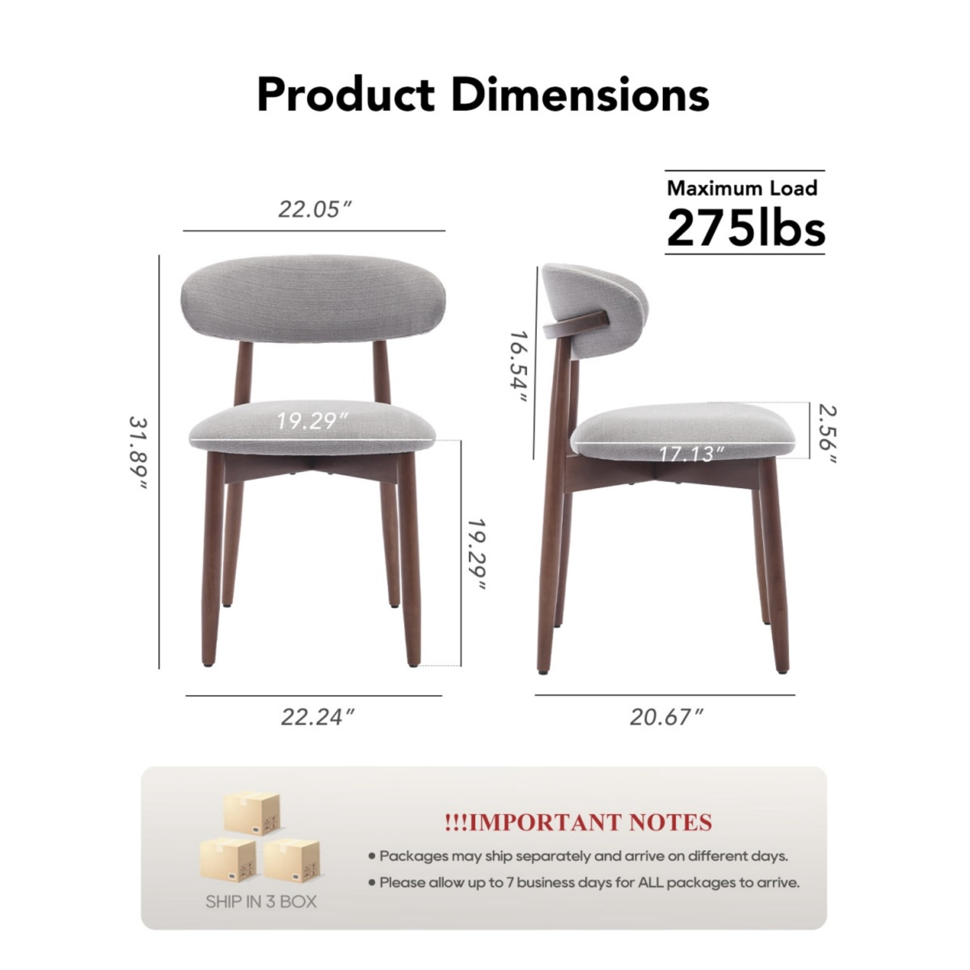 EOP Wooden Dining Chairs Set of 6, Farmhouse Kitchen Side Chairs with Foot Pegs, Mid-Century Modern Fabric Upholstered Dining Room Chairs for Kitchen, Dining Room, Light Gray