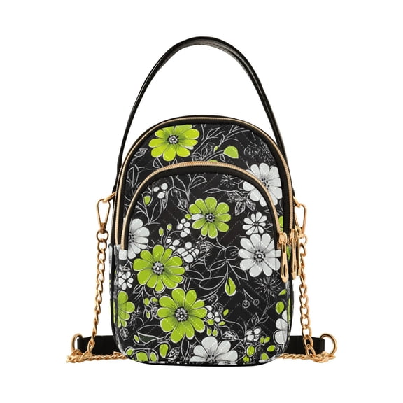 FORMRS Crossbody Bag for Women Quilted Travel Shoulder Cell Phone Purse with Chain Strap Handbag, White Flower Pattern