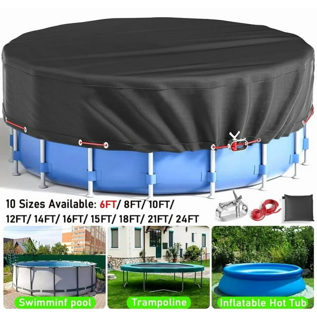SHELTUSE Cubierta Redonda para Piscina de 6 Pies Cubierta Solar para Piscina Redonda Oxford sobre el Suelo con Cuerda de Acero para Piscinas Elevadas, Cubierta para Piscina sobre el Suelo, Cubierta para Piscina de Invierno, Negro