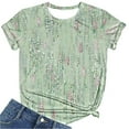 thumbnail image 4 of QUINDOS Women T-Shirts Summer Green Short Sleeve Tops for Women Crew Neck Floral Cool Vintage Tops, 4 of 5