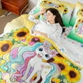 thumbnail image 4 of Erosebridal Magical Unicorn Bedding Queen Size, Sunflower Floral Bed Set, Bling Stars Reversible Bed in a Bag Queen size, Breathable Bedroom Decorative, 7pcs, 4 of 7