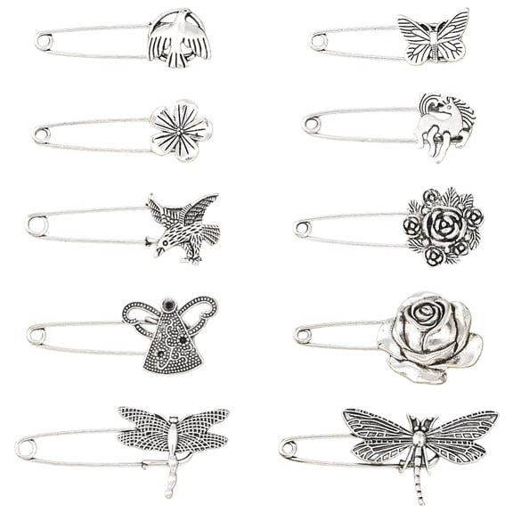 20Pcs 10 Styles Silver Kilt Pins Decorative Safety Pin Metal Animal Plant Butterfly Flower Dragonfly Birds Unicorns Waist Tightener Button Brooch