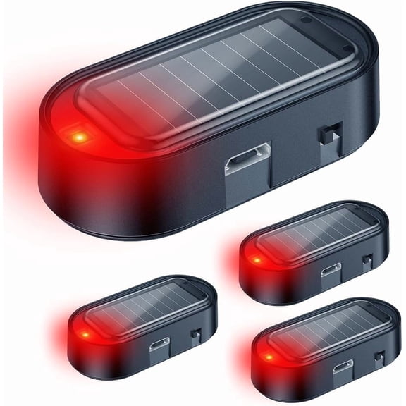 Car Solar Power Simulated Dummy Alarm, Anti-Theft LED Flashing Security Light Fake Car Alarm, Automotive Warning Interior Safety Light with USB Charging Port, Car Accessories(Red Light, 4PCS)