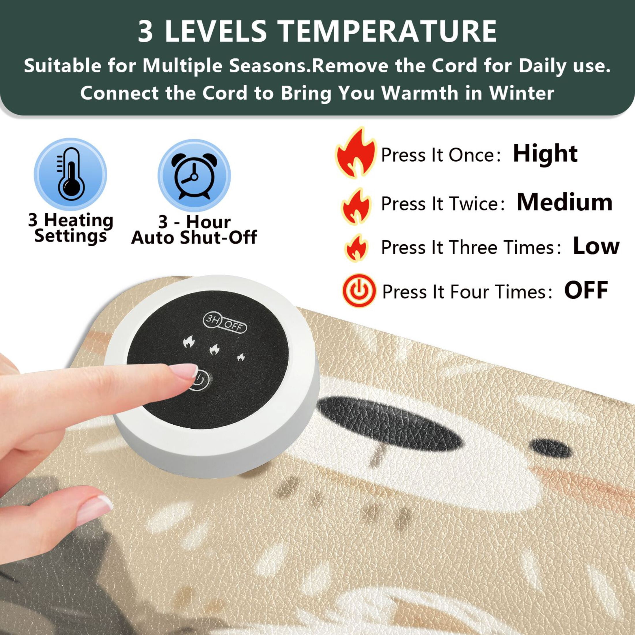 Large Heated Desk Mat Mouse Pad 31.5"x13"PU Leather Graphene Heating Desk Warmer with 3 Temperature Settings 110V US Plug Non-Slip Warm Pad for Home, Office, and Gaming Cute Fluffy Fur Family