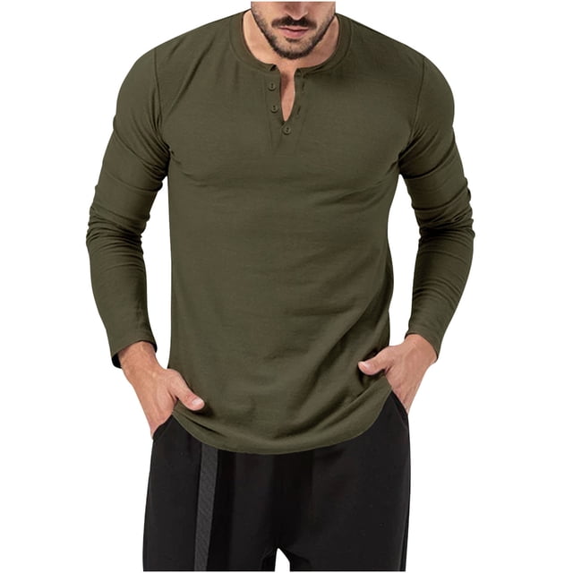 Yuyuzo Fall Tops for Men Basic Golf Shirts Active Workout Top Tees Notch V Neck Long Sleeve Solid Color Blouse