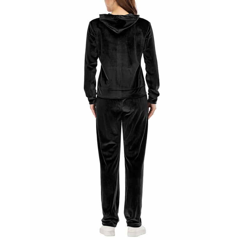 Classic Women's Long Sleeve Solid Velour Sweatsuit Set Hoodie and Pants  Sport Suits Tracksuits 