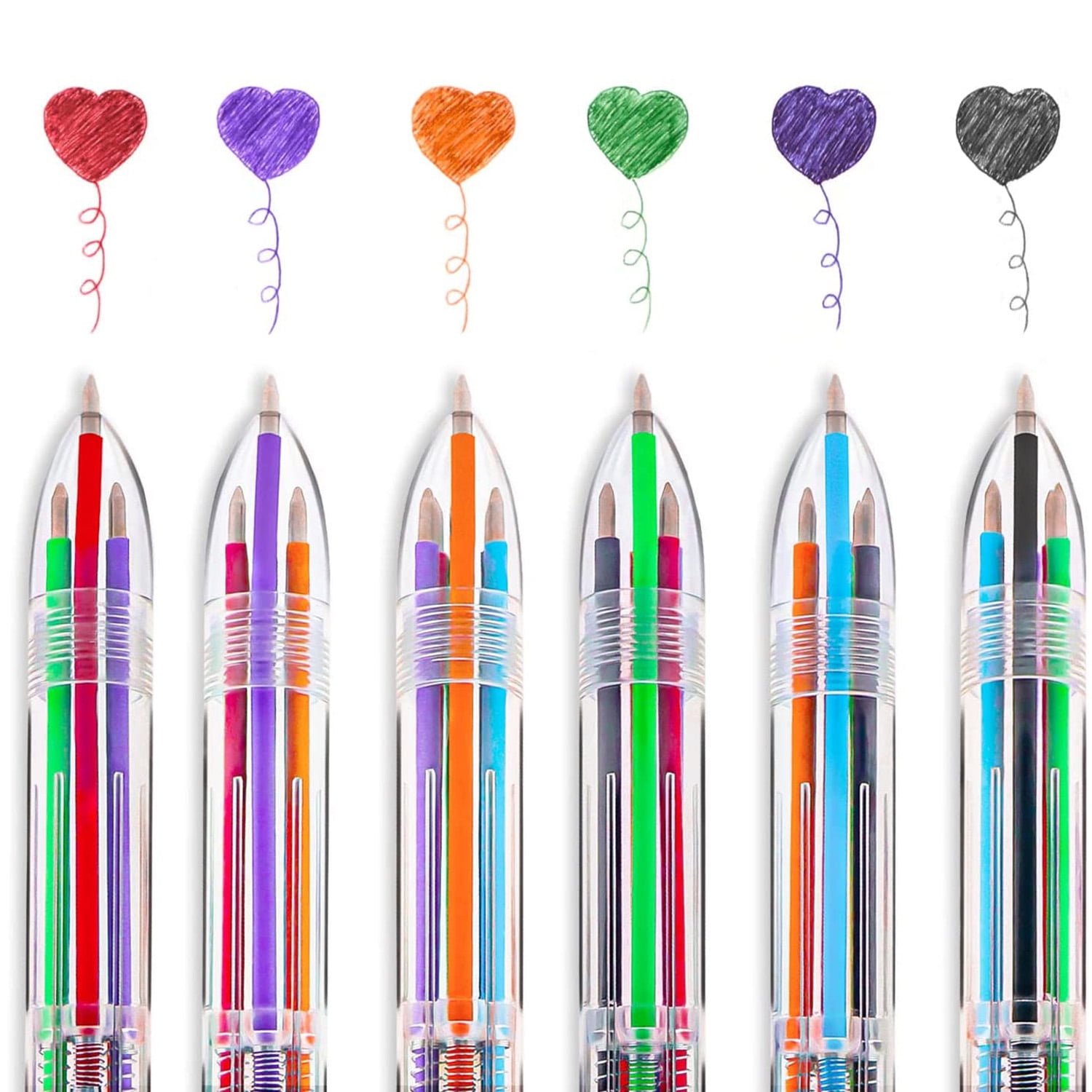 Sikao 6-in-1 Multicolor Pens, 6 Pack Multi Color Pens All in One, Multicolored Pens, Rainbow Pens, Bulk Party Favors, Classro