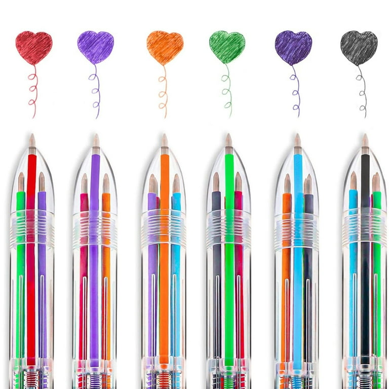 6 PCS Multicolor Pens in One, 0.5mm 6-in-1 Retractable Ballpoint Pens, 6  Colors Transparent Barrel Ballpoint Pen, Office School Supplies Students  Graduation Gift, Stationery Pens Drawing 