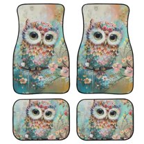 Renewold Cute Owl Flower 4 PCS Carpet Floor Mats for Cars All Weather Protection Non-Slip Rubber Auto Rugs Car Accessories Universal Fit for Most Vehicles