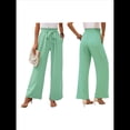 thumbnail image 3 of Pantalones de Salón Anchos para Mujer con Bolsillos, Cintura Alta, Ajustables, con Nudo y Holgados. Verde XXL, 3 of 7