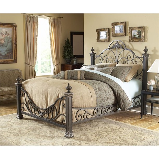 Pemberly Row California King Metal Poster Bed In Gilded Slate Com Pemberly Row California King Metal, Wrought Iron California King Bed