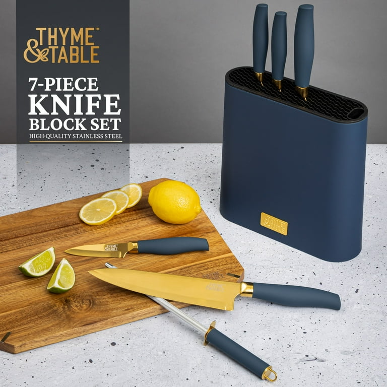 Free Shipping! Thyme & Table 7-Piece Slim Knife Set Blue with Gold