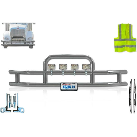 Compatible with 386 Front Bumper Grill Deer Brush Moose Guard - Round - Chrome