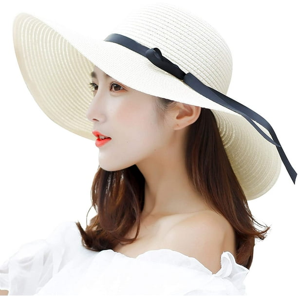 Women's Wide Brim Hat Sun Protection Straw Hat Floppy Foldable