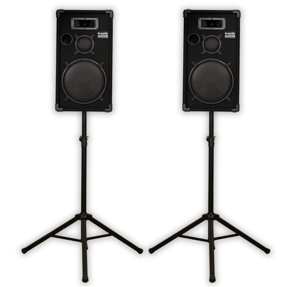 Acoustic Audio CR12 Passive 12" DJ Speaker Pair and Stands 3-Way PA Karaoke Speakers