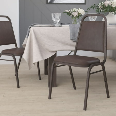 Flash Furniture HERCULES Series Trapezoidal Back Stacking Banquet Chair in Brown Vinyl - Copper Vein Frame, Set of 3