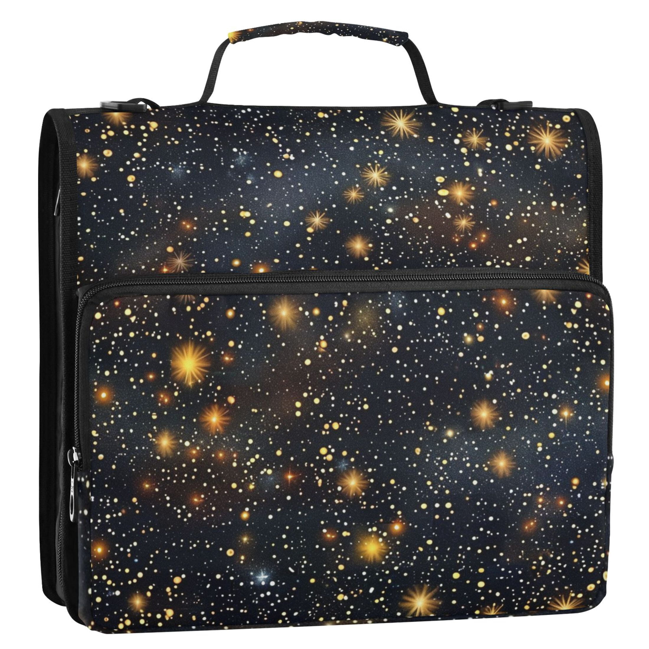 ALAZA Zipper Binder Glitter Shiny Galaxy 3 Ring Trapper Keeper File Folder Organizer Bag
