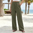 thumbnail image 4 of Women's Cotton Linen Drawstring Pants with Pockets, Elastic Mid Waisted Loose Fit Pants for Women, Soft Relaxed Casual Breathable Capris, Lounge Wear, Beach Summer, Cropped, 4 of 7