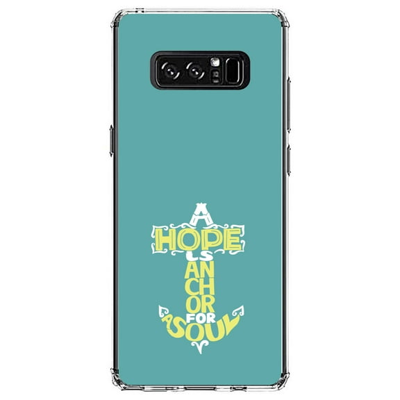 DistinctInk Clear Shockproof Hybrid Case for Samsung Galaxy Note 8 - TPU Bumper, Acrylic Back, Tempered Glass Screen Protector - Hope is an Anchor for a Sould - Yellow Teal