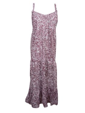 Mogul Womens Sundress Purple Printed Sleeveless Summer Casual Dress L