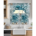 thumbnail image 2 of Teal Coastal Octopus Swag Valance and Tier Curtains 24'' Length Set, Nautical Starfish Coral Beach Light Filtering Kitchen Curtains, Tier Curtain Valances for Bathroom/Living Room/Bedroom/Café, 2 of 6