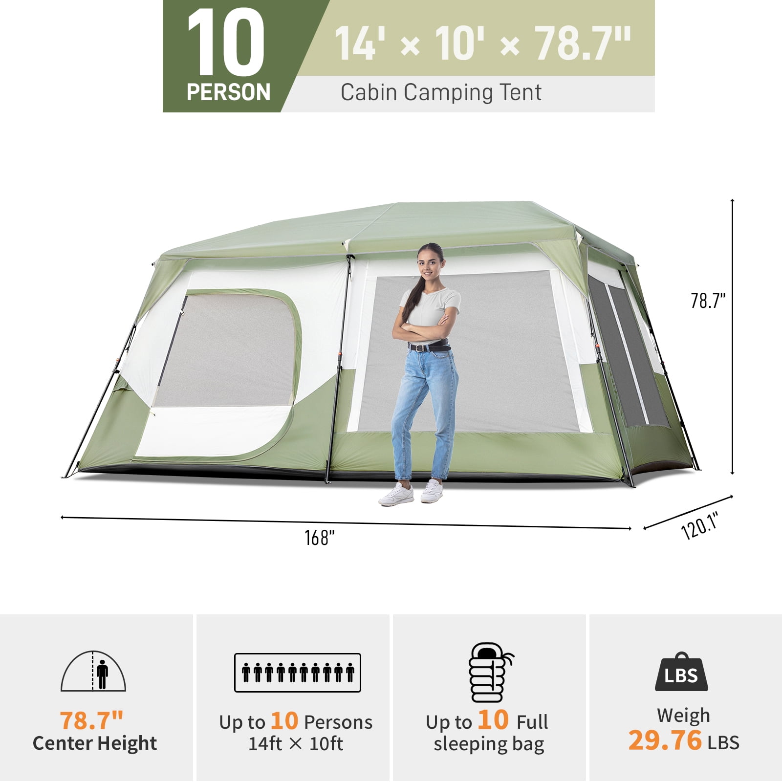 Zimtown 10 Person Camping Tent Instant Cabin Tent for Outdoor, Picnic, Camping, Friends Gathering,Green