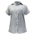 thumbnail image 6 of Summer Linen Short Sleeve Loose Fit Dress Shirts for Women Gray Leisure Solid Color Work Fashion Women's Casual Button Shirt 3XL, 6 of 7