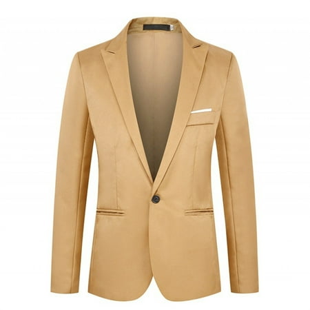 KaLI_store Blazer Men Casual Men s Sport Coats & Blazers Linen Suit Jacket Casual Blazer for Men One Button Khaki 3XL