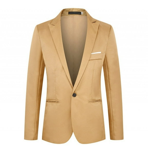 KaLI_store Blazer Men Casual Men's Sport Coats & Blazers Linen Suit Jacket Casual Blazer for Men One Button Khaki,3XL