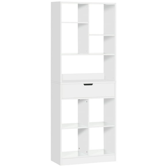 HOMCOM Wooden Bookshelf, Freestanding Bookcase with Drawer, Display Shelf Storage Shelving for Home Office, White