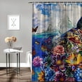 thumbnail image 2 of Orinice  Ocean Beach Sea Turtle Shower Curtain Nautical Floral Flower Turtle Shower Curtain Waterproof Fabric Turtle Bathroom Decor Curtain with Hooks  60x72, 2 of 7