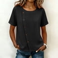 thumbnail image 2 of GUACER Blouses for Women Short Sleeve Cotton Linen Casual Round Neck Button Down Tops Relaxed Fit Shirts, 2 of 7