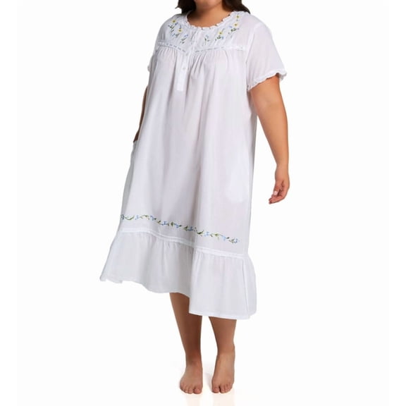 Women's La Cera 1282GX Plus 100% Cotton Woven S/L Gown with Pockets (White 3X)