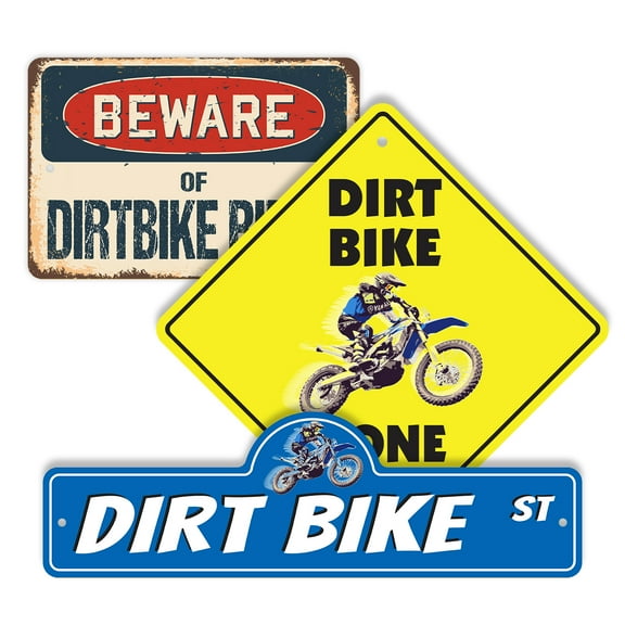 Dirt Bike (3 Pack) Plastic Street Sign Crossing Sign Warning Sign Vintage Rustic Beware Warning Xing Sports Racing Off-Road Extreme Stunt Trail Motorcycle Adventure Outdoor Fun