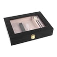 thumbnail image 3 of Caja para humidores de puros con capacidad para 8 a 15 puros, hecha a mano, con tapa de vidrio y humidificador, divisores extraíbles para hombres, color negro, 3 of 15