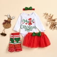 thumbnail image 2 of Hwmodou Little Children Outfits Girls Chiristmas Letters Prints Flare Long Sleeves Romper Skirt Hairband Socks Outfit Set Cloths Holiday Vacation Outfit For Child, 2 of 7