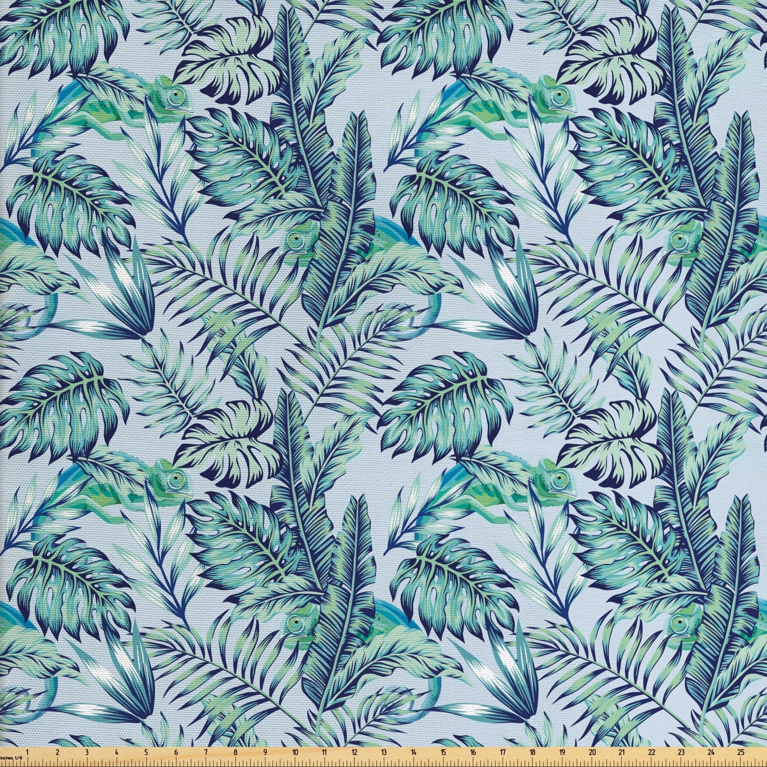 Exotic Fabric by The Yard, Chameleon Reptile on Tropical Leaves