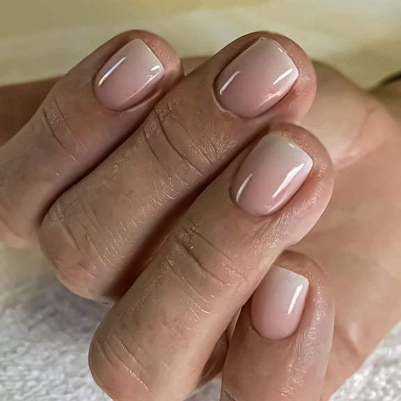 Square Press on Nails Short Fake Nails Nude Acrylic False Nails Extra Short Nude Pink Gradient Artificial Nails Glossy Solid Color Full Cover Glue on Nails Stick on Nails for Women Girls Manicure Art