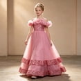 thumbnail image 2 of HJYCHN Girls' Dresses off Shoulder Long Layered Tutu Gown with Ruffled Neckline for Toddler Dress 11-12 Years, 2 of 9