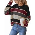 thumbnail image 3 of Striped Knit Sweater for Women Fall Winter Casual Trendy Crewneck Pullover Color Block Sweaters Y2k Tops, 3 of 9