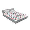 thumbnail image 2 of Ambesonne Tropical Fitted Sheet & Pillow Sham Set, Stamped Minimal Backdrop, Queen, Turquoise White Coral, 2 of 2