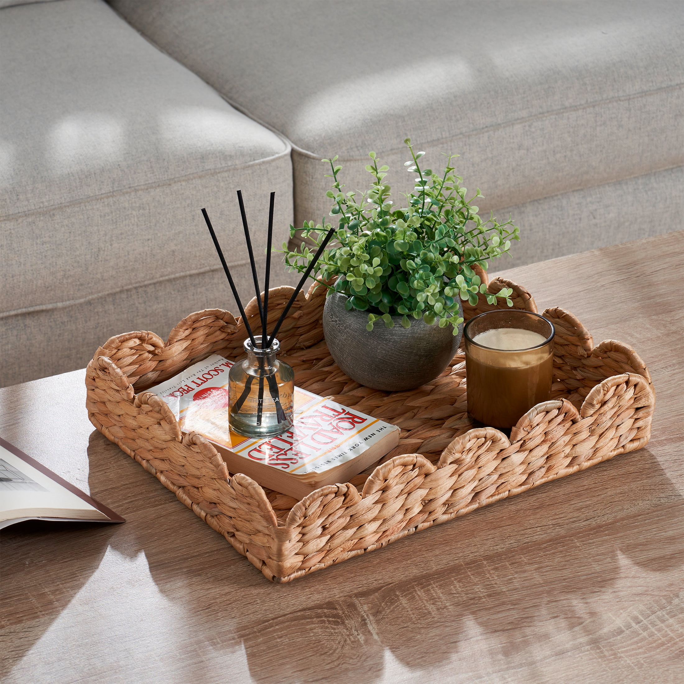 Home Decor Collection 11" x 14" Scalloped Woven Natural Water Hyacinth Tray