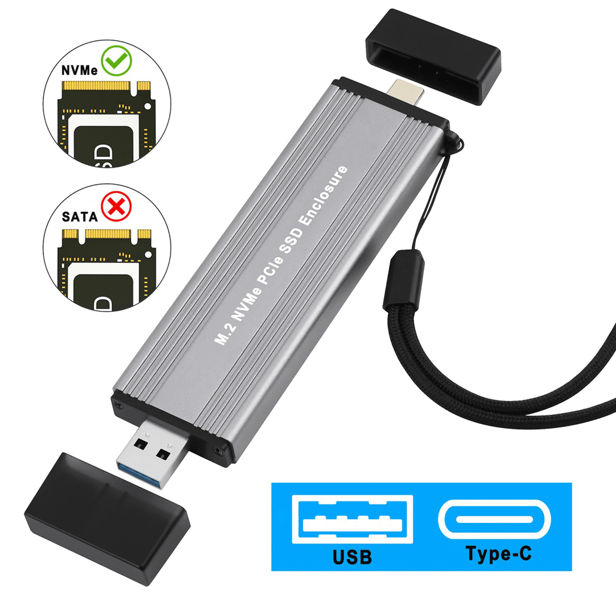 2X M.2 NVME PCIe SSD Enclosure Case with USB C 3.1 Gen 2 USB3.0 to M.2 M Key HDD Enclosure for 2230 2242 2260 2280,2 x HDD Enclosure,Gray