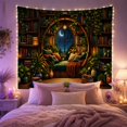 thumbnail image 2 of Plant-Filled Library Inside a Circular Window Nook, Cozy Fantasy for Book Lovers, Botanical Wall Art, Graduation Gift, Tapestry Wall Hanging for Study Room and Bedroom, 2 of 7