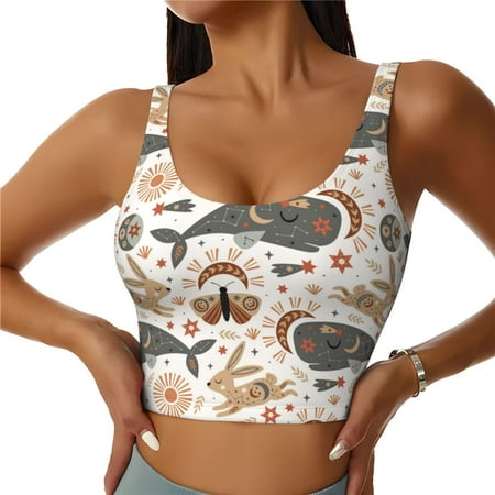 Jgfou Ramadan Whale Print Womens Sports Bra - Padded Workout Sports Bras Crop Tank Top